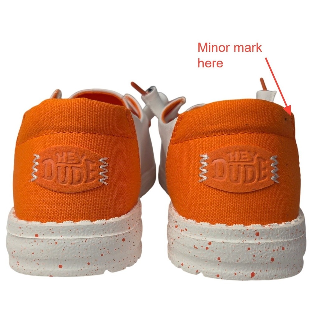 Hey Dude Wendy Whataburger Shoes Women 7 White Orange Slip On Canvas Loafers NEW - Picture 5 of 13